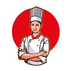chef woman design Chief cook in cap symbol or logo. Restaurant, food concept