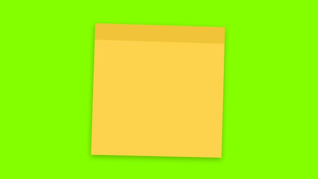 Sticky Notes Paper Green Screen Animation , Yellow Stick Note green screen Animation, Stick Note Paper Green Screen motion graphics animation 4K,blank sticky note animation.