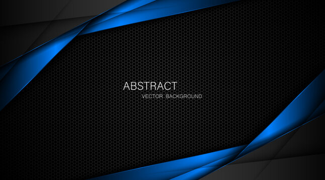 Abstract black and blue polygon with blue glow lines on dark steel mesh background with free space for design. modern technology innovation concept background
