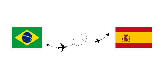 Flight and travel from Brazil to Spain by passenger airplane Travel concept