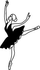 Watercolor dancing ballerina black lines. Isolated dancing ballerina.Hand drawn classic ballet performance, pose.Young  pretty ballerina women  illustration. Can be used for postcard and posters. 