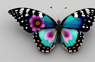 butterly with snowdrop and daffaodil flowers in wing, garnet and aquamarine colors. Generative AI