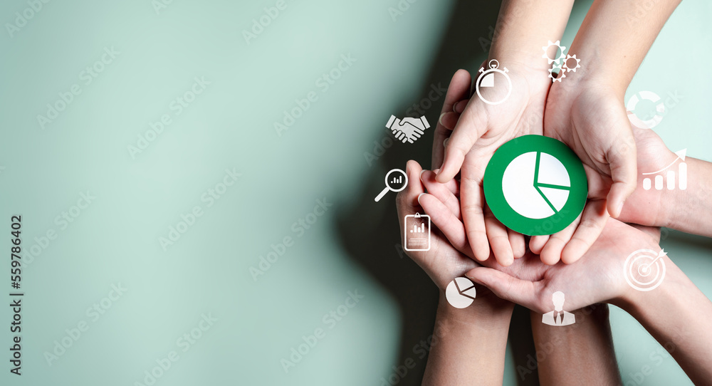 Aufkleber business hands holding target icon, dartboard and arrow for creative and set up business objective t