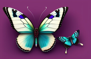 Fototapeta na wymiar butterly with snowdrop and daffaodil flowers in wing, garnet and aquamarine colors. Generative AI