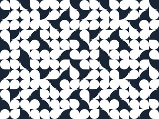 Geometric abstract seamless pattern with black and white simple elements of geometry, wallpaper background in retro 70s style, Bauhaus constructive style tiles.