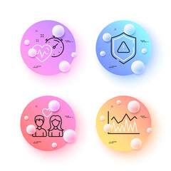 Couple love, Investment and Shield minimal line icons. 3d spheres or balls buttons. Cardio training icons. For web, application, printing. People in love, Economic statistics, Safe secure. Vector