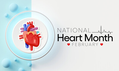 National Heart month is observed every year in February, to adopt healthy lifestyles to prevent heart disease (CVD). 3D Rendering