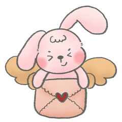 Cute cartoon pink bunny rabbit happy characters with valentines love letter illustration 