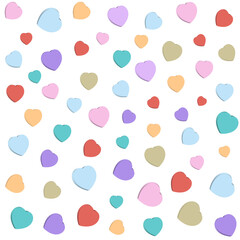 Hearts candy Multicolored different sizes hearts Isolated seamless pattern Holidays design element Vector illustration