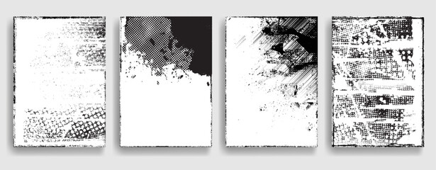 Vintage Set Of Different Grunge Textured Brochures . Black and White Patterns in Grungy Style .