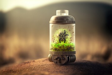 illustration of biological hazardous substance capsule, idea for futuristic bio weapon toxin 