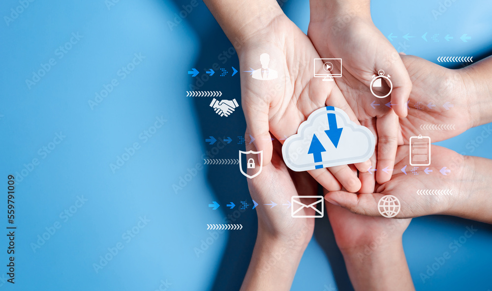 Aufkleber Cloud computing diagram digital technology, business people on Cloud system. Data storage. Networking and internet service. online data management system, information system for business.
