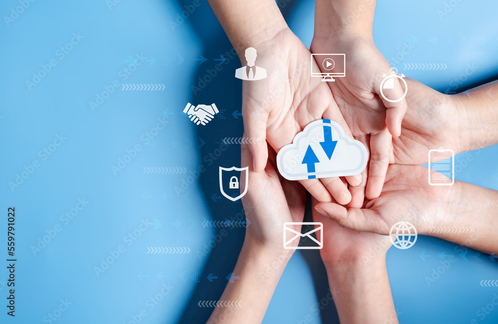 Aufkleber Cloud computing diagram digital technology, business people on Cloud system. Data storage. Networking and internet service. online data management system, information system for business.