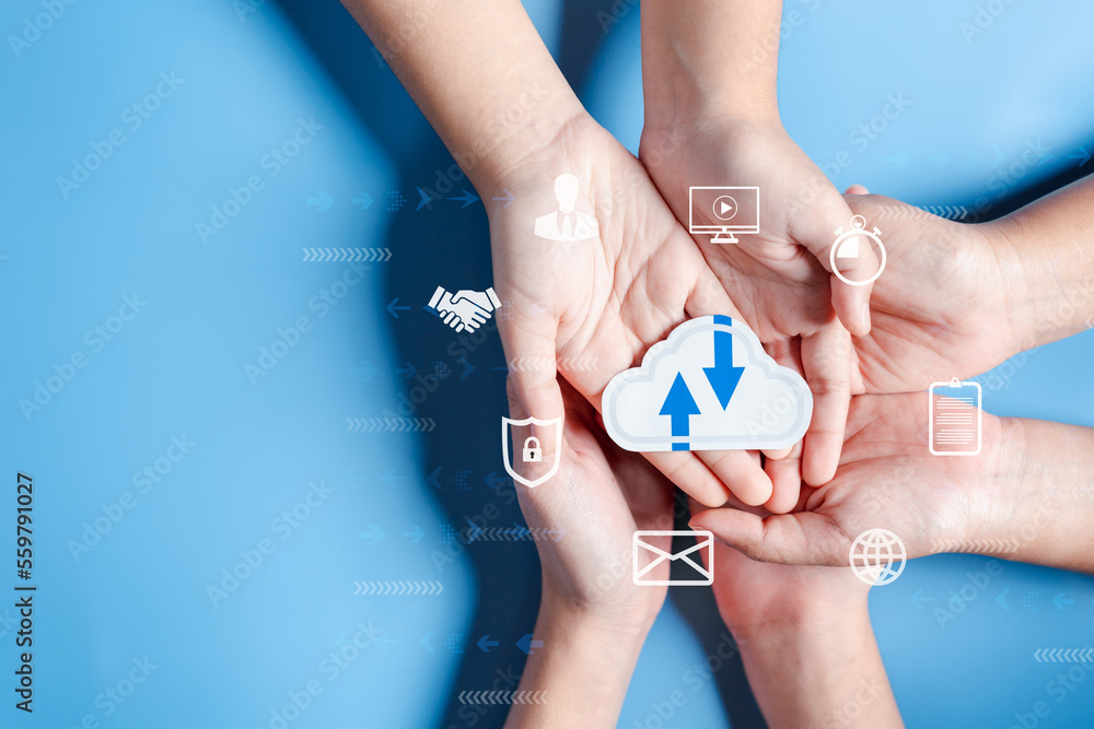 Aufkleber Cloud computing diagram digital technology, business people on Cloud system. Data storage. Networking and internet service. online data management system, information system for business.