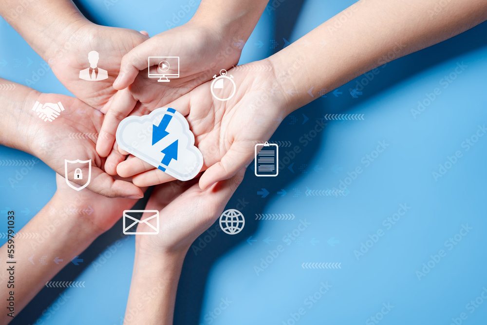 Aufkleber Cloud computing diagram digital technology, business people on Cloud system. Data storage. Networking and internet service. online data management system, information system for business.