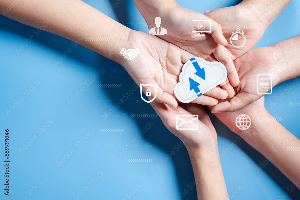 Aufkleber Cloud computing diagram digital technology, business people on Cloud system. Data storage. Networking and internet service. online data management system, information system for business.