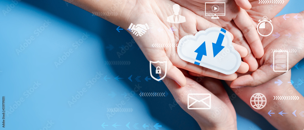 Aufkleber Cloud computing diagram digital technology, business people on Cloud system. Data storage. Networking and internet service. online data management system, information system for business.