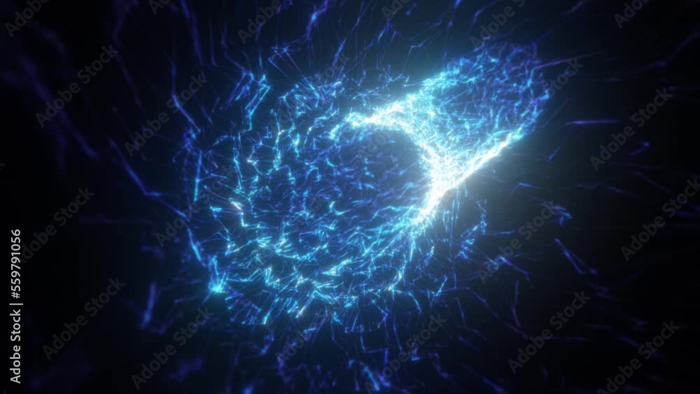 Poster abstract blue tunnel swirling from lines and particles of triangles glowing futuristic hi-tech with 