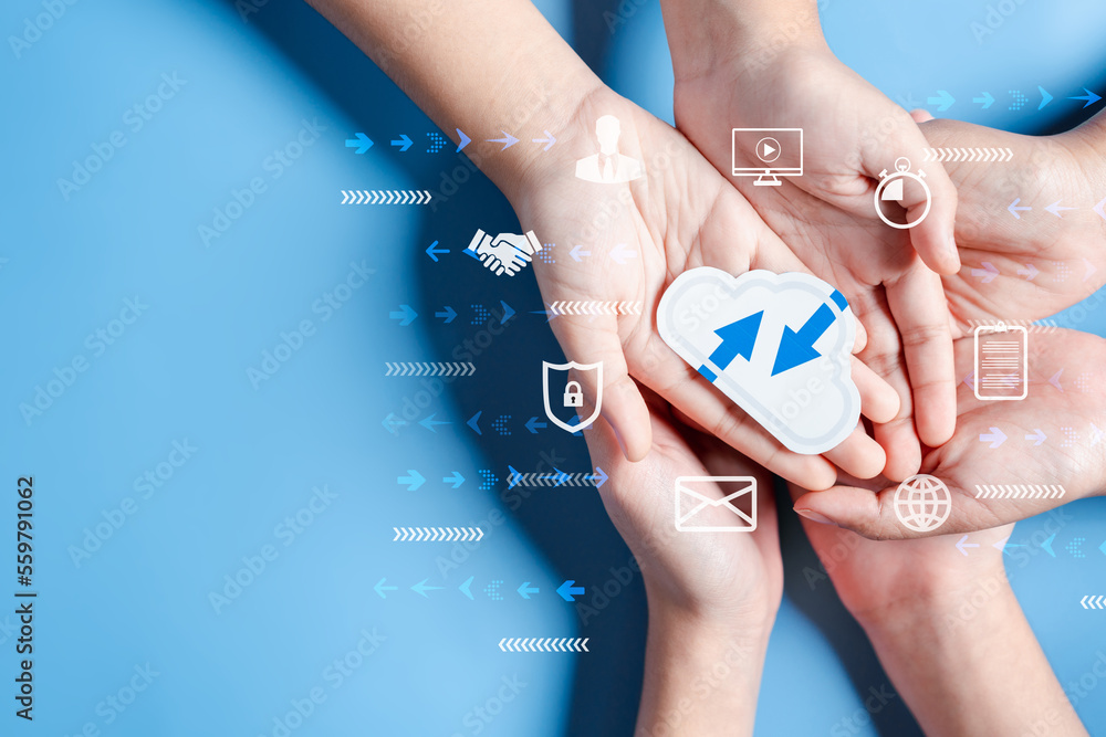 Aufkleber Cloud computing diagram digital technology, business people on Cloud system. Data storage. Networking and internet service. online data management system, information system for business.