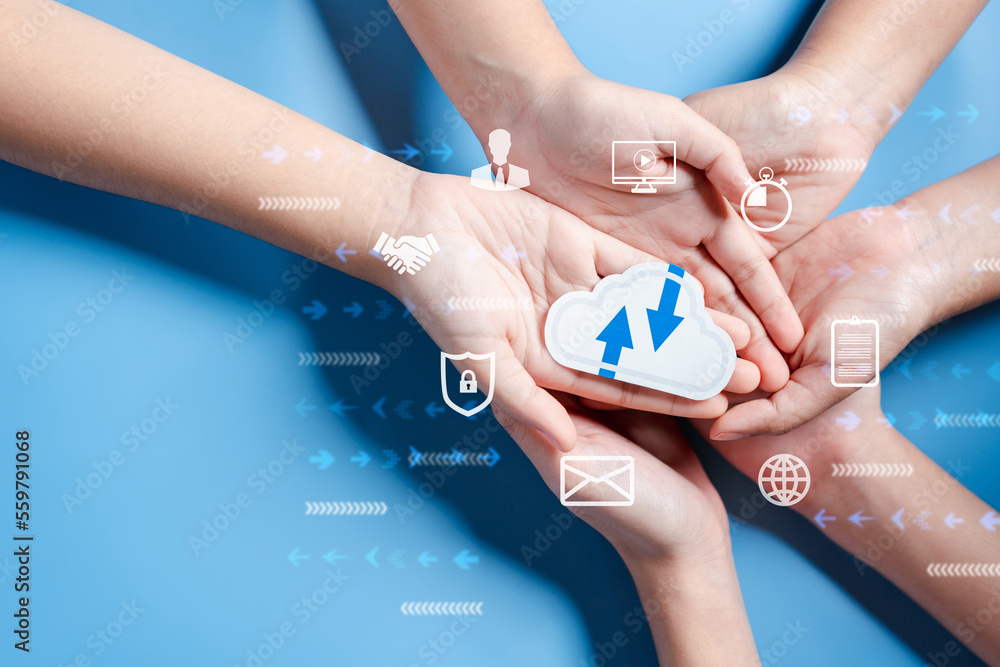 Aufkleber Cloud computing diagram digital technology, business people on Cloud system. Data storage. Networking and internet service. online data management system, information system for business.