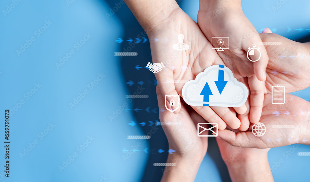 Aufkleber Cloud computing diagram digital technology, business people on Cloud system. Data storage. Networking and internet service. online data management system, information system for business.