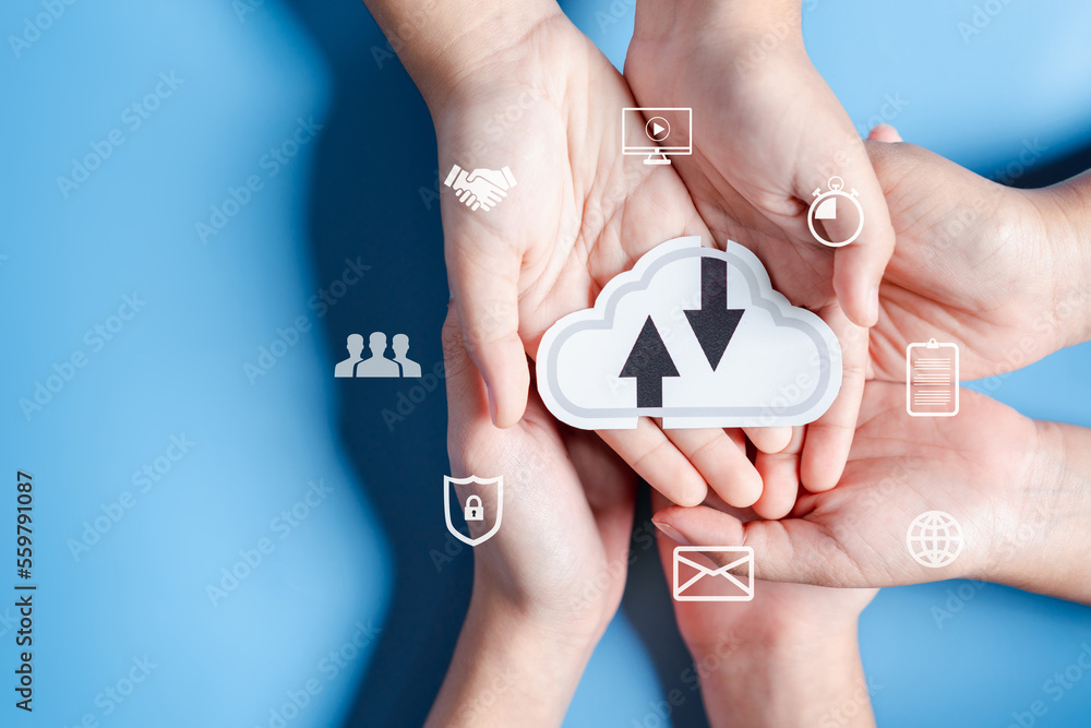 Aufkleber Cloud computing diagram digital technology, business people on Cloud system. Data storage. Networking and internet service. online data management system, information system for business.
