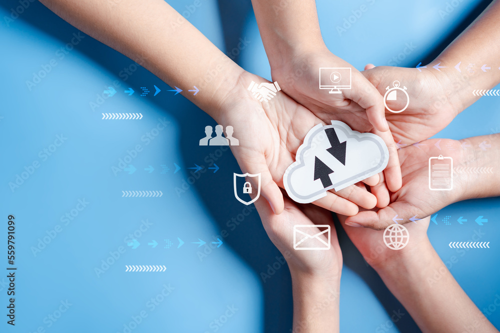 Aufkleber Cloud computing diagram digital technology, business people on Cloud system. Data storage. Networking and internet service. online data management system, information system for business.