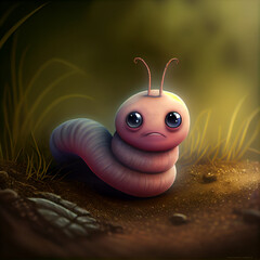 Cartoon worm character, cute caterpillar or bug