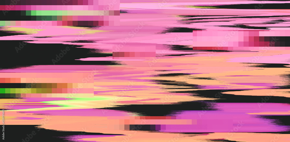 Poster Abstract background with digital pixel noise glitch artifacts. Screen showing video tape with damage.
