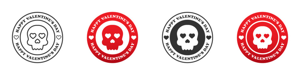 Fototapeta premium Round badge with skull and heart shape inside and text: Happy Valentine's Day. Vector illustration.