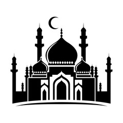 Flat style Muslim mosque silhouette logo template.Vector illustration icon.Eid Mubarak greetings.Ramadan Kareem.
