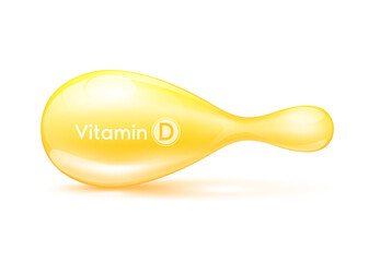 Cosmetic capsule Vitamin D or Collagen antibiotic gel pill template for repair Skin care anti age and Hair. Serum capsule yellow 3D realistic isolated on white background. Vector EPS10.