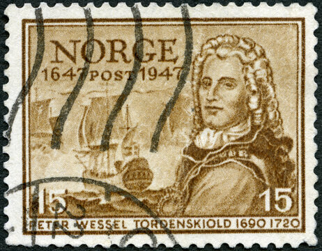 NORWAY - 1947: shows Admiral Peter Jansen Wessel Tordenskiold (1690-1720), 1947