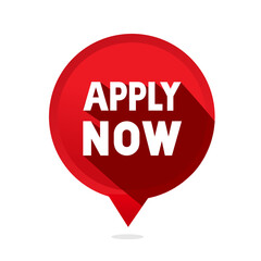 Apply now speech bubble banner icon. Concept of easy make an application in internet website. Vector illustration. Flat design.