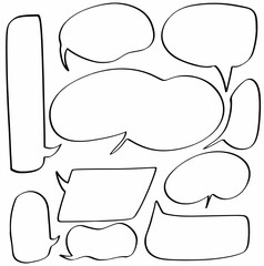 set hand drawn doodle of blank speech bubbles. talk, comic, cartoon, balloon, chat, cloud, icon, communication, speak, illustration, sign, message. vector design illustration