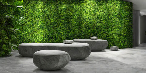 Fototapeta Wellnes spa indoor, green wall, natural stones obraz