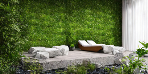Wellnes spa with green wall - obrazy, fototapety, plakaty