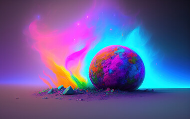 Naklejka na ściany i meble Colorful psychedelic art of volumetric mist. Generative AI