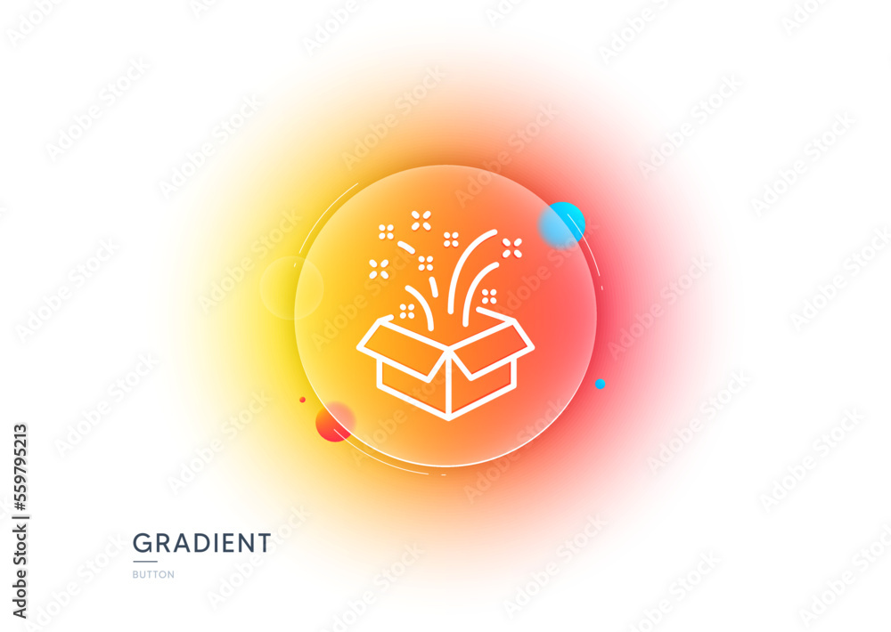 Poster gift box open line icon. gradient blur button with glassmorphism. christmas or new year presents sig