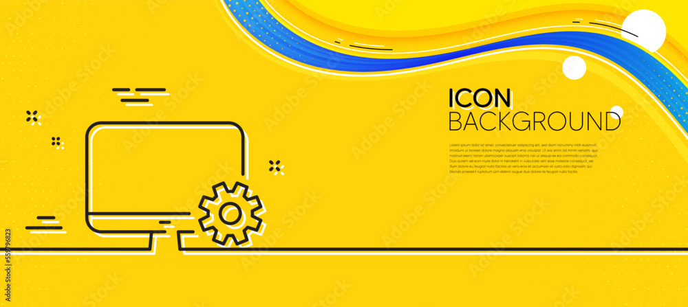 Poster computer or monitor icon. abstract yellow background. service cogwheel sign. personal computer symbo