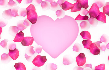 Valentine's day podium backdrop with rose petals background. 3d rendering.