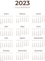 Calendar for 2023 by months in Spanish.