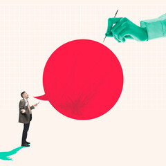 Contemporary art collage. Conceptual design. Critics of ideas. Employe expressing thoughts....