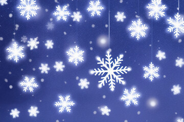 Naklejka na ściany i meble Christmas snowflakes lights with falling snow