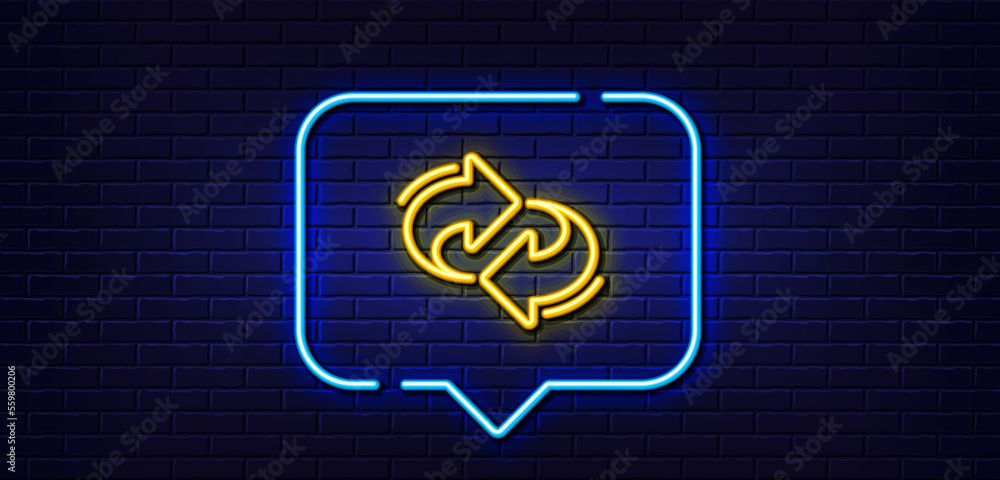 Poster neon light speech bubble. refresh, change arrow line icon. rotation arrowhead symbol. navigation poi