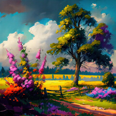 Naklejka na ściany i meble Colorful Countryside Landscape