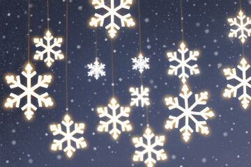 Christmas snowflakes lights with falling snow