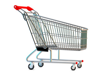 Empty shopping cart. Side view. 3D illustration. Isolated