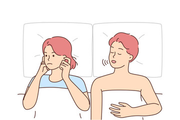 Unhappy woman suffer from man snoring 