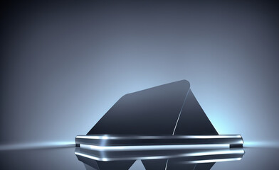 Futuristic dark podium with light and reflection background